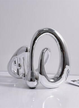 现代简约工作室直播间客厅软装摆E件电镀树脂水滴竖琴抽象工艺品