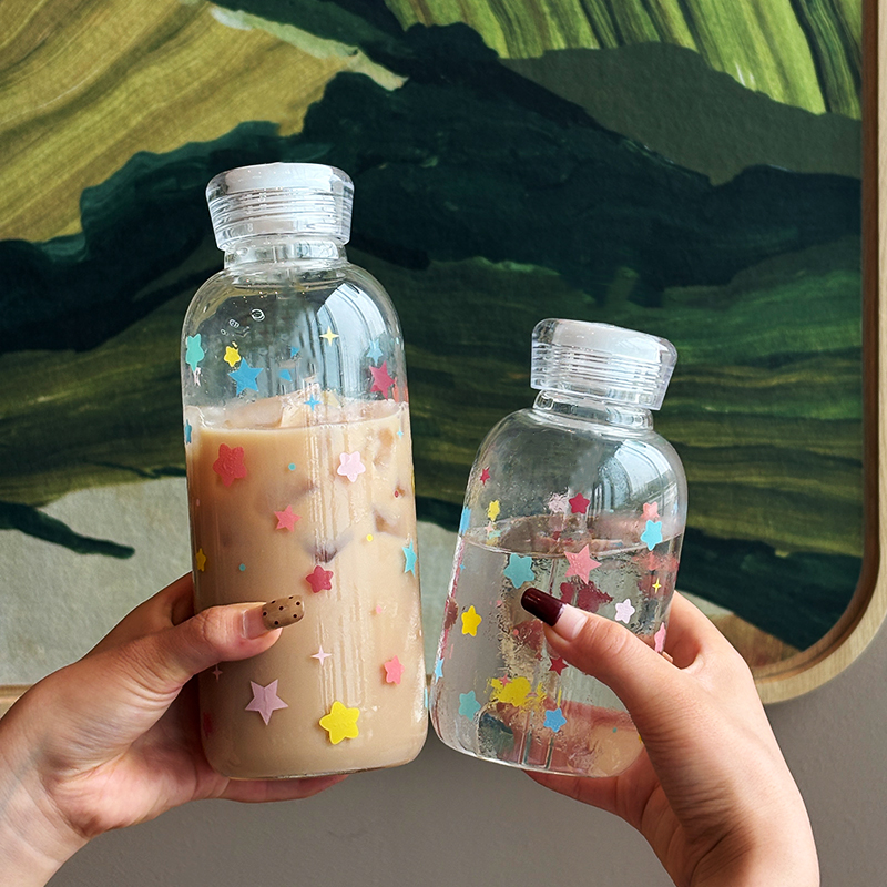 牛奶杯耐高温玻璃学生便携可微波豆浆杯子家用带盖刻度杯密封水瓶