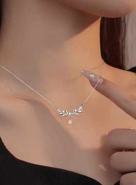 S999纯银橄榄枝树叶项链