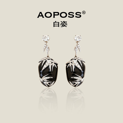 AOPOSS白姿 镀K金【竹影】耳钉耳夹女原创设计简约通勤百搭简约