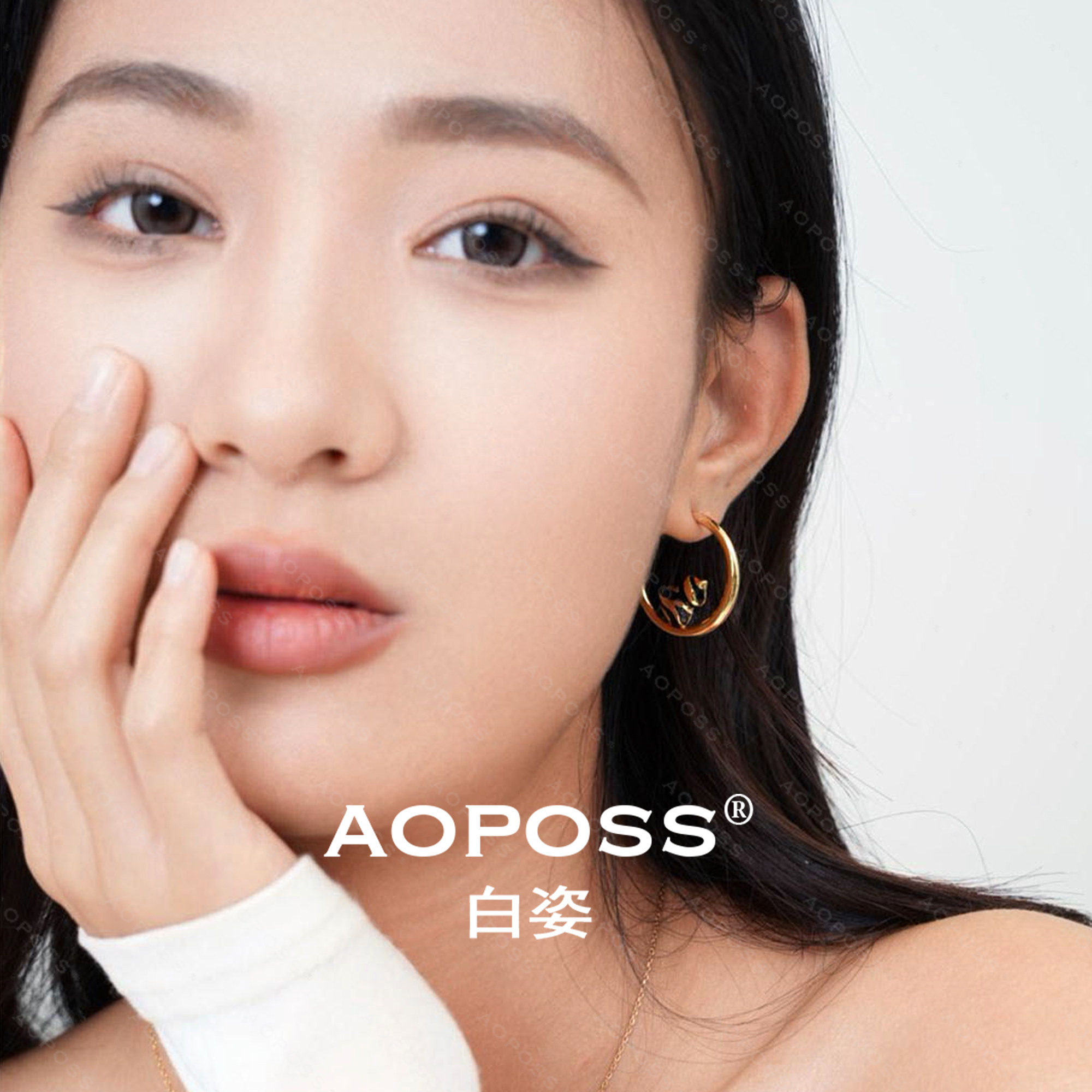 AOPOSS白姿 镀K金 [摇篮葫芦耳圈]黑金耳环女款原创设计复古耳饰