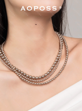 法式三层项链仿珍珠百搭毛衣链女