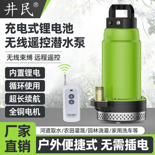 无线遥控充电式抽水泵灌溉潜水泵12V直流电农用浇菜锂电池抽水机