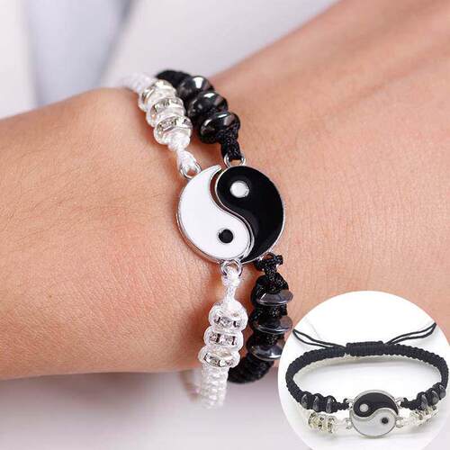 Tai Chi Yin Yang Couple Bracelets Alloy Pendant Adjustable