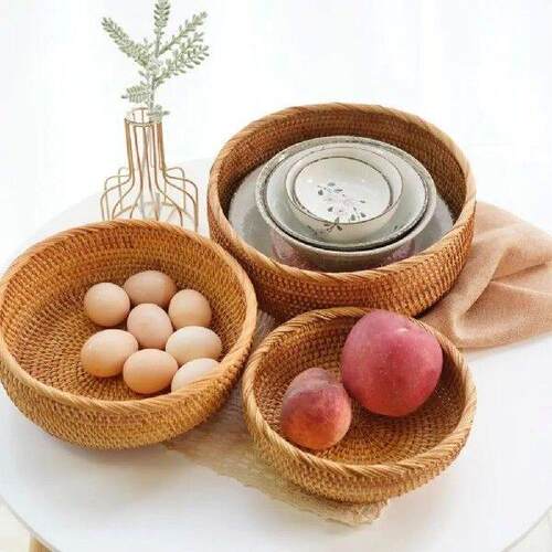 Handwoven Rattan Basket Round Serving Storage Baskets for
