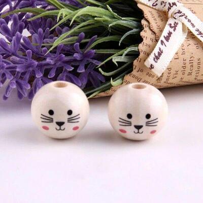 50Pcs Round Hole Wooden Smiles Face Beads Sets for DIY