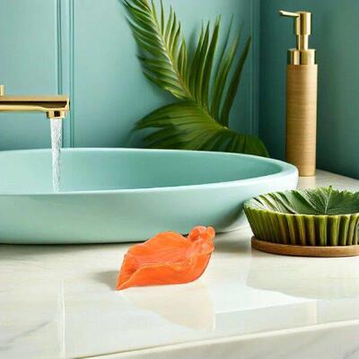 Ceramic Leaf Shape Soap Dish Bright Orange Self Draining