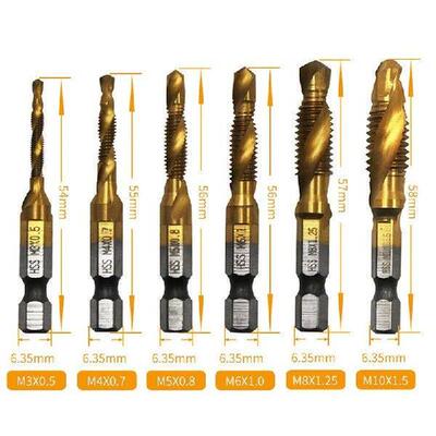 6pcs High Speed Steel M3-M10 Titanium Plated Composite Tap