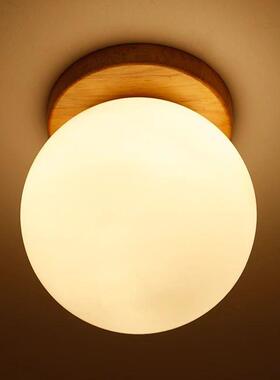 White Glass Ball Modern LED Ceiling Lamp Living Room Wooden