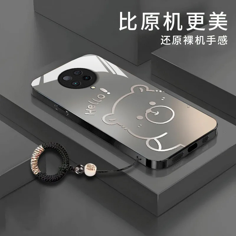 渐变水豚适用红米K30Pro变焦版手机壳新款防摔镜头全包男女挂绳液态玻璃保护套高级感时尚硬外壳个性小众情侣