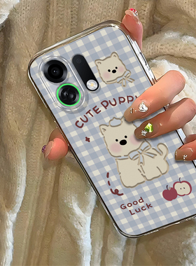 格纹小狗适用OPPOK13TurboPro手机壳k12/11x新款K13s高级感k10活力版k9pro全包防摔k7透明oppor15梦境oppor17