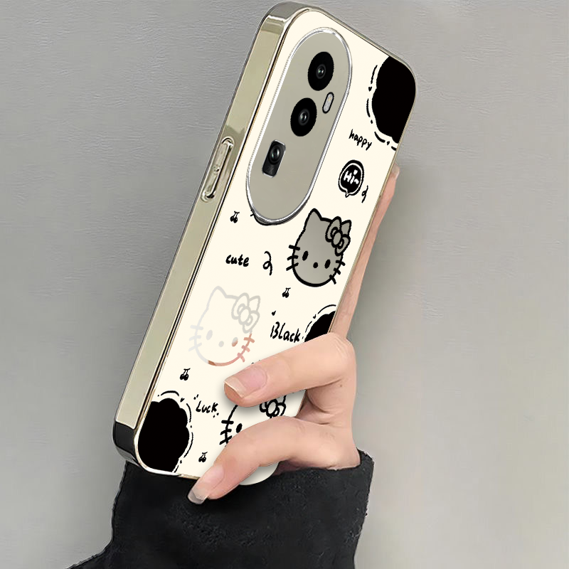 适用oppoReno10手机壳reno10新款oppo5G电镀镜面PHW110玻璃opopreno防摔oppoPHW女款0pp可爱kt猫opporone105G