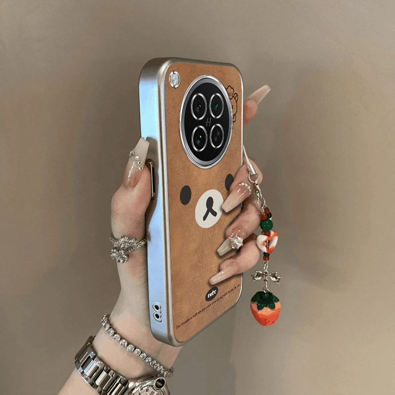 可爱棕熊适用OPPOFindX8S手机壳新款PKT110防摔镜头全包男女挂绳电镀外壳创意保护套高级感时尚个性小众情侣