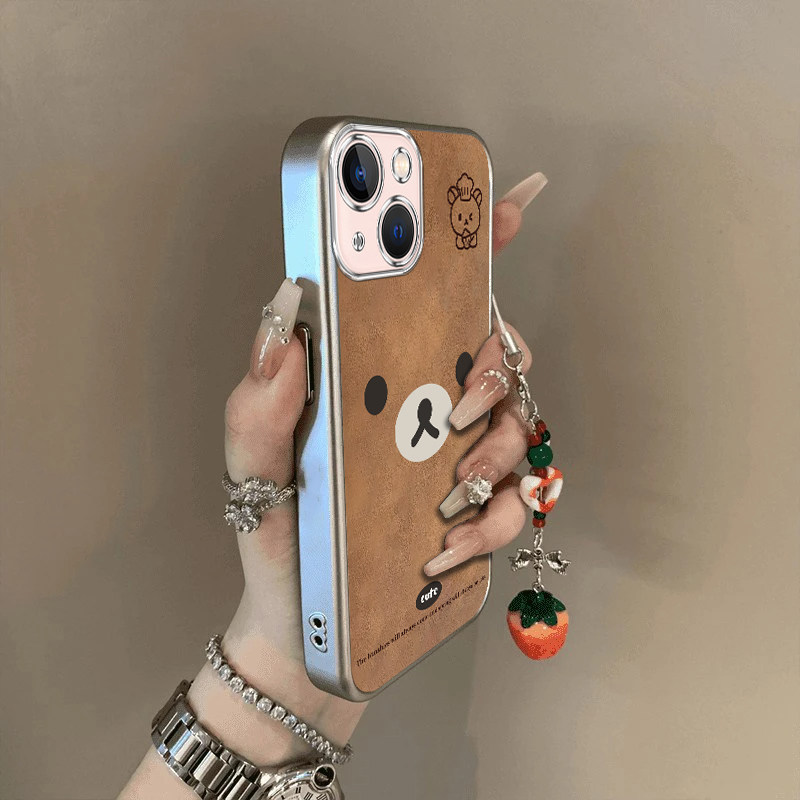 可爱棕熊适用苹果13Mini手机壳新款iPhone13Mini防摔镜头全包男女挂绳电镀外壳创意保护套高级感时尚个性小众