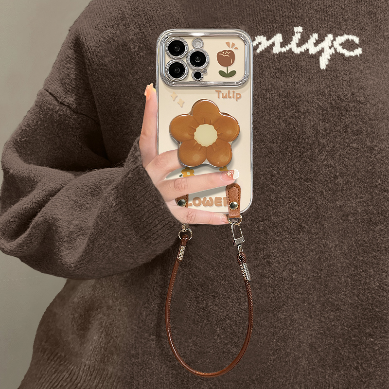 花朵电镀大视窗适用苹果17手机壳iPhone16pro新款华为mate60创意pura70卡通Reno14高级vivos30软小米17防摔潮