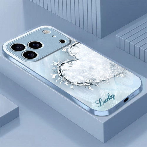 钻石爱心适用苹果17promax手机壳iPhone16/15pro新款14女13mini全包xsmax防摔xr12pro硬壳11玻璃ip6s/7/8plus