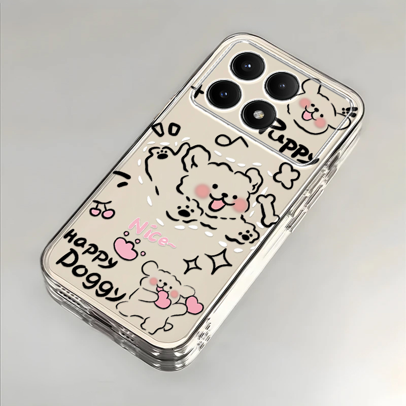 奔跑小狗适用红米K70E手机壳新款2311DRK48C防摔镜头全包男女挂绳创意透明保护套高级感时尚软壳个性小众情侣