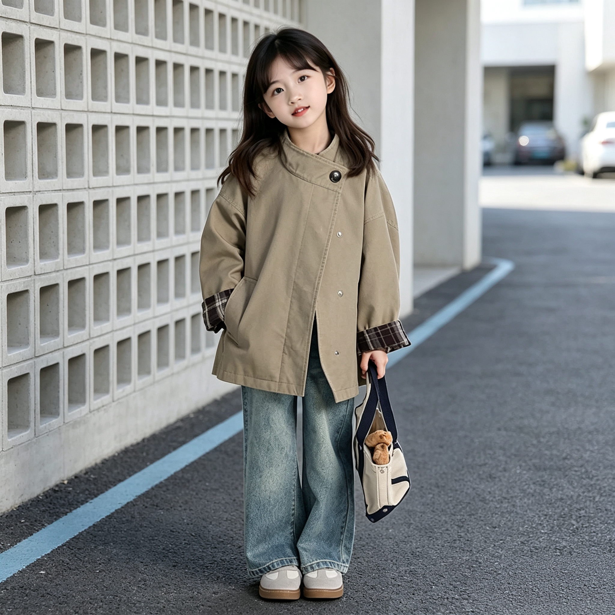 春秋款韩版女童上衣2026新款儿童春秋休闲复古立领风衣外套中长款