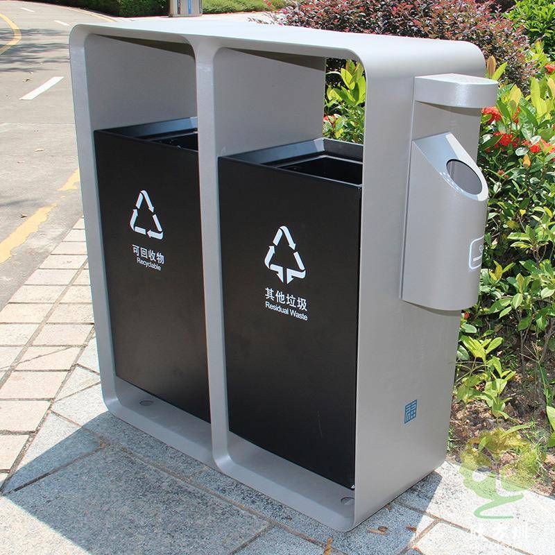 深圳市福田区城市形象户外不锈钢金属烤漆两分类垃圾桶街道果皮箱