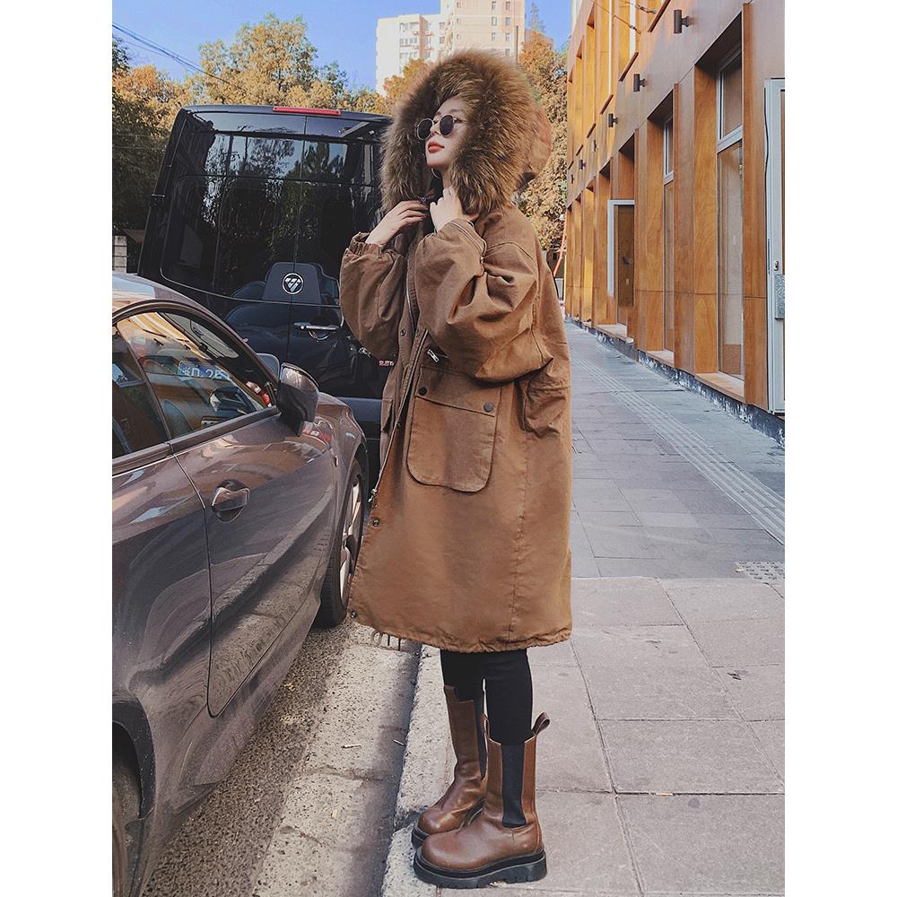 胖mm加厚派克服女冬季宽松大码显瘦中长款东北大棉袄加绒棉服外套