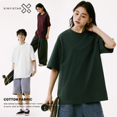 t恤女潮牌宽松男Ｔ恤夏季 复古美式 300g重磅短袖 纯色中性穿搭酷感