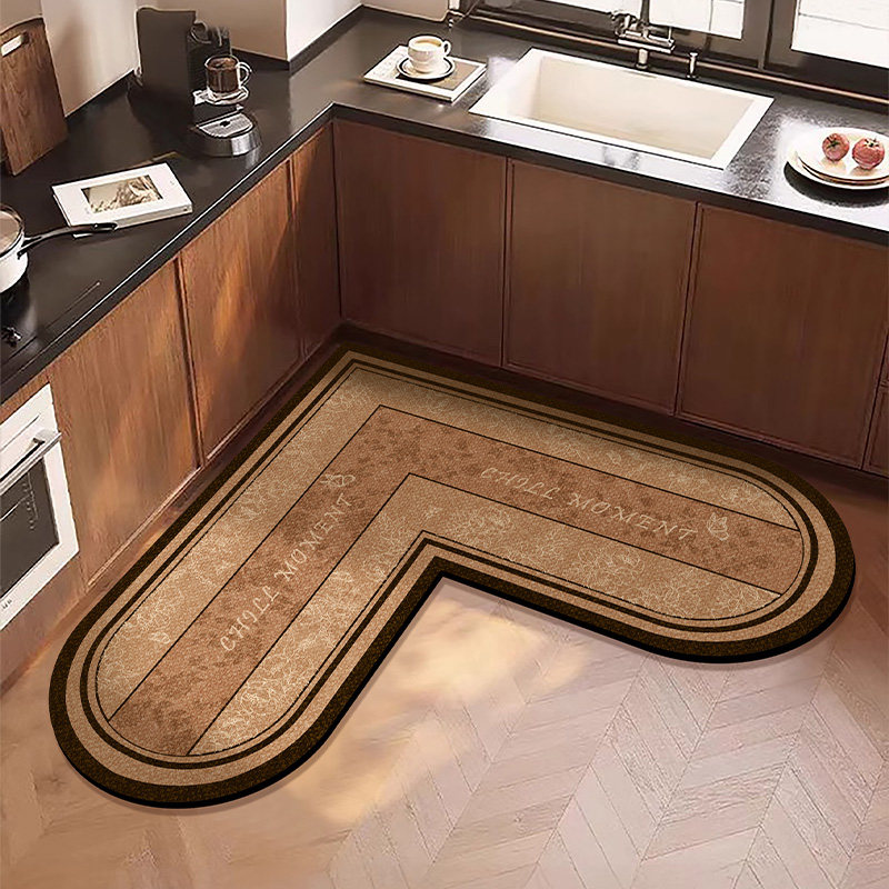 复古高级感厨房L形地垫硅藻泥吸水软垫防滑可擦免洗防油耐脏地毯