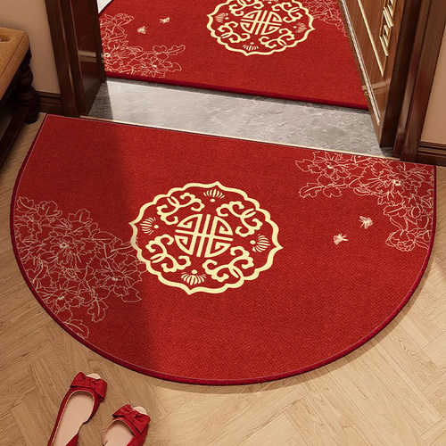 新中式半圆形入户门地垫红色防滑耐脏地毯门口室内进门家用脚垫