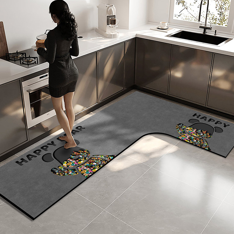 L形高级感厨房地垫硅藻泥吸水吸油防滑可擦免洗防油耐打理定制