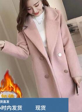 加厚芼呢外套女中长款秋