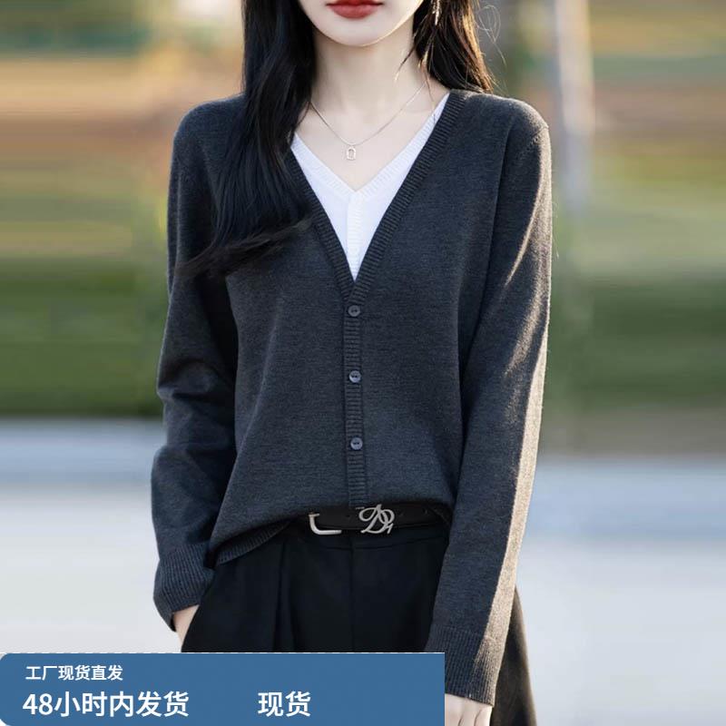 针织打底衫女士装春秋冬季2025年新款假两件爆款v领内搭毛衣上衣