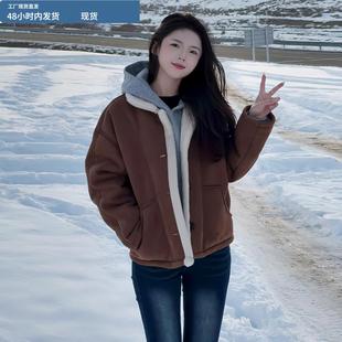 复古美拉德色系羊羔毛短外套女秋冬新款小个子宽松显瘦保暖夹克潮