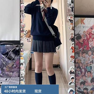 凛凛/原创春夏校供感JK格裙日系学生半身裙秋冬学院风蓝色百褶裙