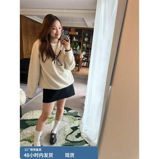 胸富富浣熊天鹅绒连帽套头针织衫2025秋冬新款连帽衫宽松慵懒针织