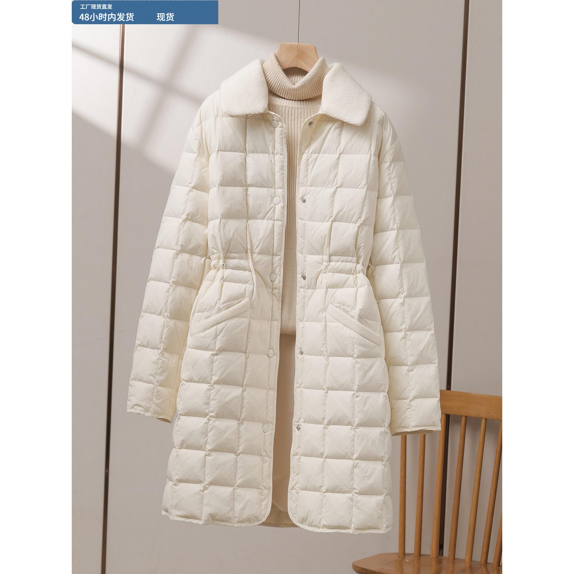 90白鸭绒轻薄羽绒服女中长款2025新款时尚气质收腰显瘦翻领外套潮