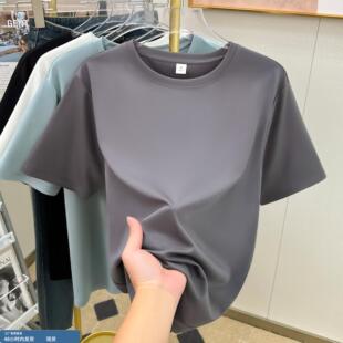 烟灰色天丝短袖T恤女夏季时尚显瘦宽松T恤小众设计感冰丝上衣潮
