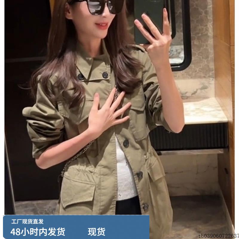 绿色抽绳夹克外套女2025秋欧货爆款独特漂亮高级感超好看收腰上衣