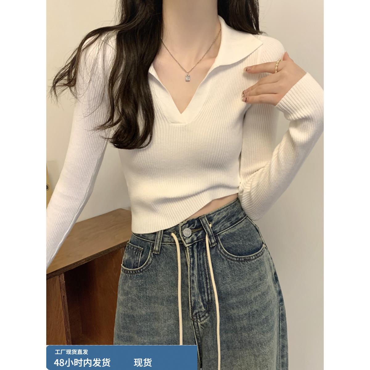 巨好看的早秋穿搭polo领针织打底衫内搭毛衣女装秋冬独特韩系上衣