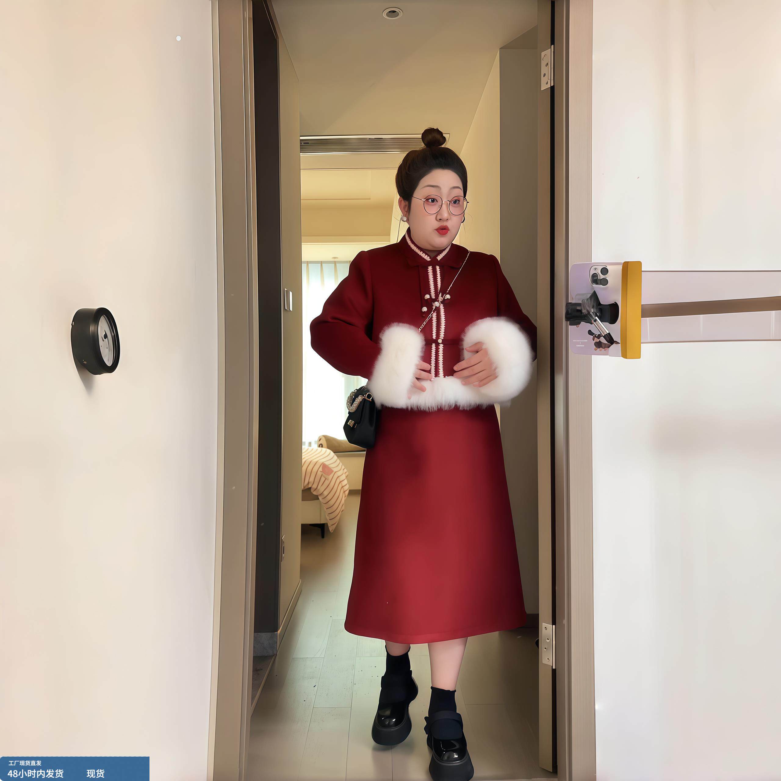 大码女装气质显瘦新中式毛呢外套微胖MM国风百搭通勤高腰半裙套装