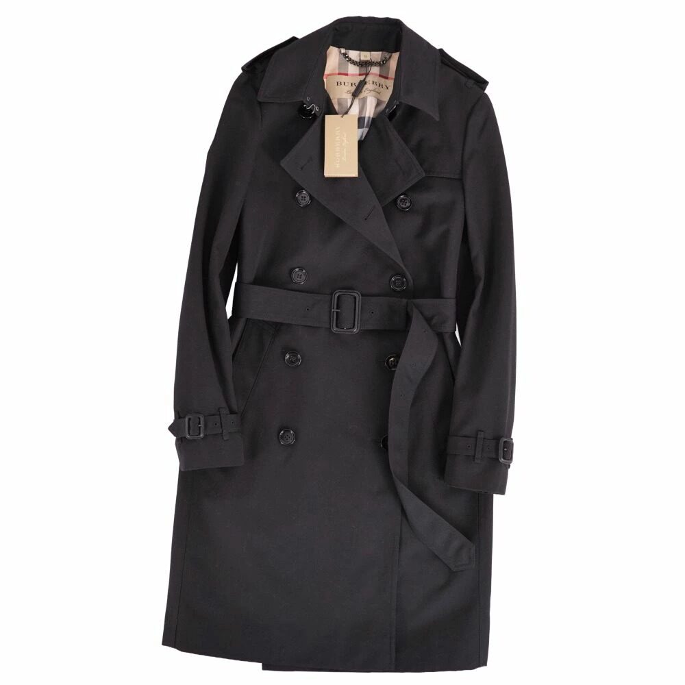 BURBERRY博柏利【全新】满印黑色束腰中长款格纹风衣外套 8008977