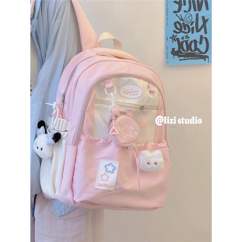 日系可爱少女撞色迷你双肩包女多巴胺星星小号背包登山初高中书包