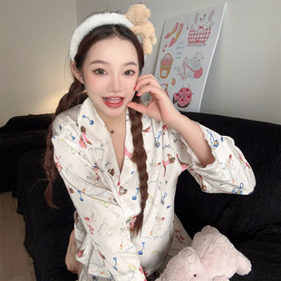 长裤 甜美风睡衣女冰丝卡通印花长袖 26春秋新款 家居服 步圆舞曲