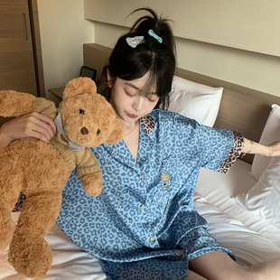 家居服衬裙可外穿 豹纹小猫 春夏高级感甜妹可爱冰丝睡衣女中袖