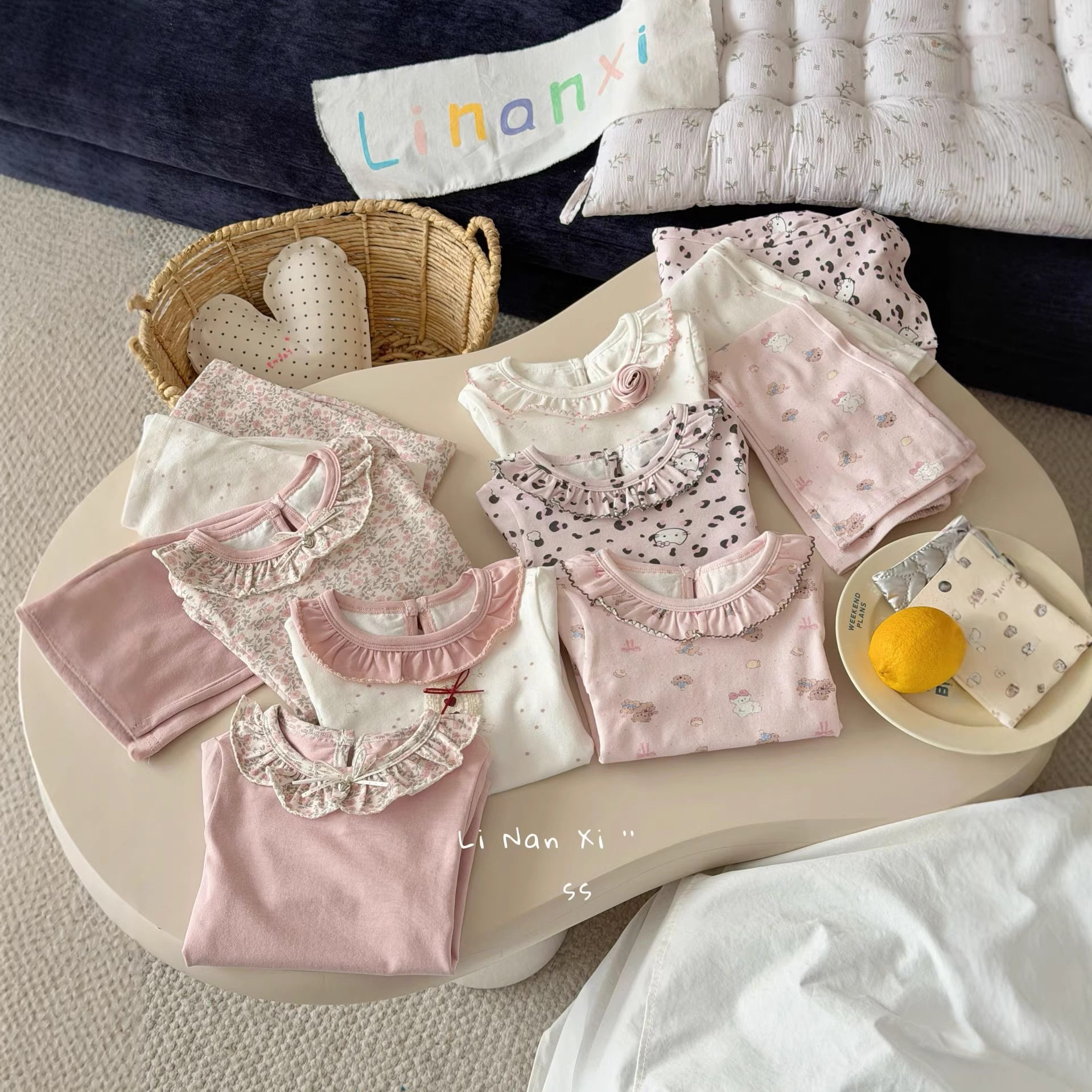 里南希 女童家居服a类早春新款女宝高品质弹力螺纹纯棉喇叭裤套装