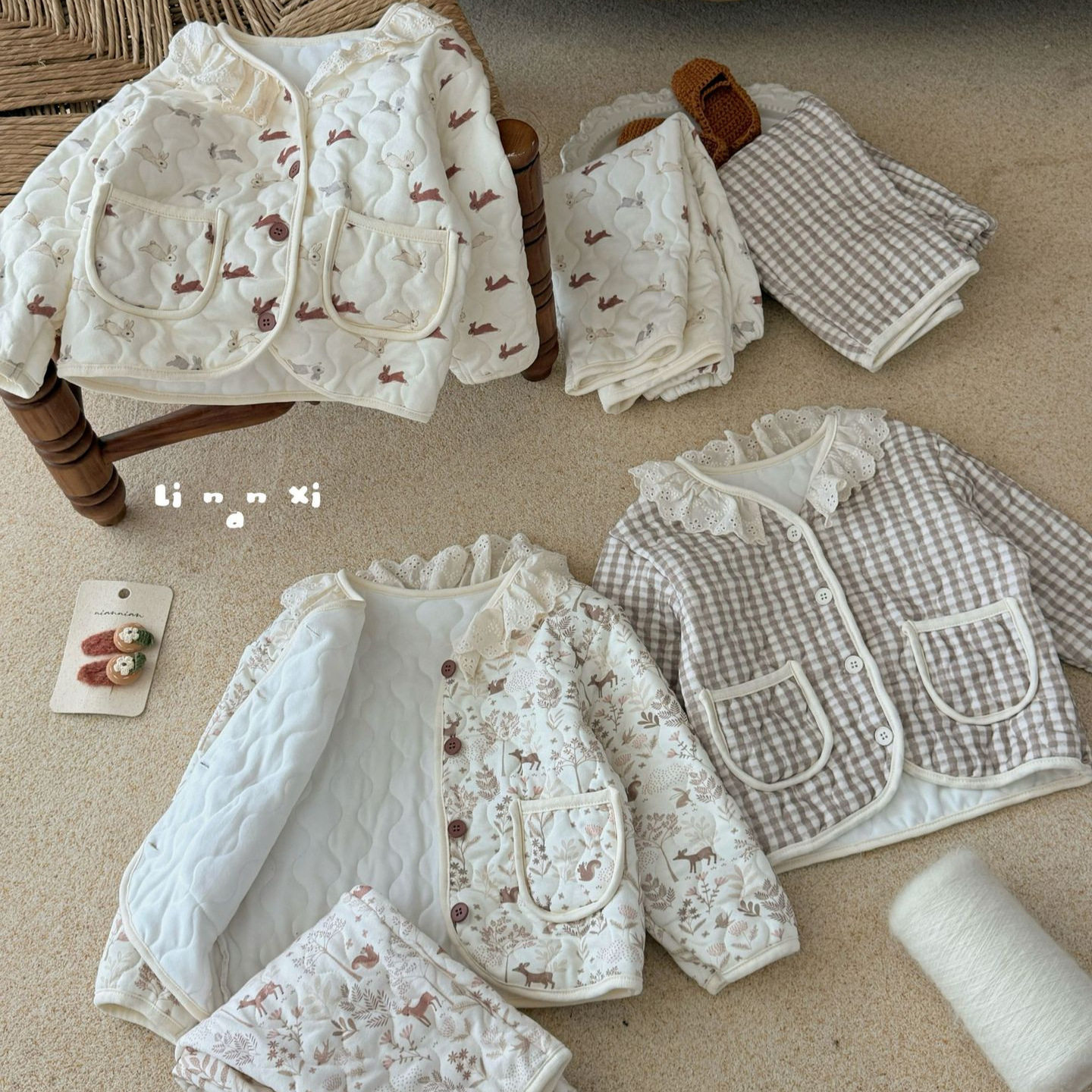里南希 女童花边家居服套装冬绗棉加厚睡衣女宝可外穿套装公主风