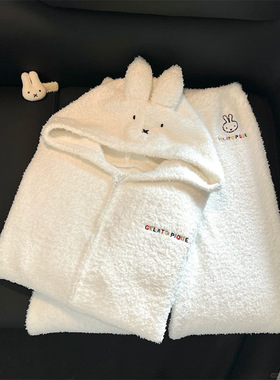 2025新款米菲兔半边绒珊瑚绒睡衣女春秋冬季天加厚加绒可爱家居服