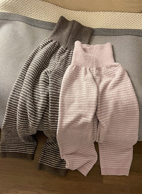 【现货】软糯保暖针织半边绒睡裤女秋冬季加绒加厚高腰家居长裤子