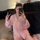 新款 春季 唯蜜粉条纹睡衣冰丝女高定口袋家居服套装 粉芙美媚