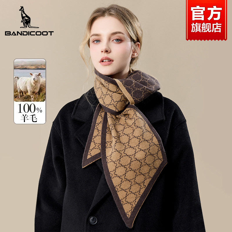 袋鼠100%纯羊毛围巾女款秋冬季新款高级感韩版保暖围脖送女友礼盒