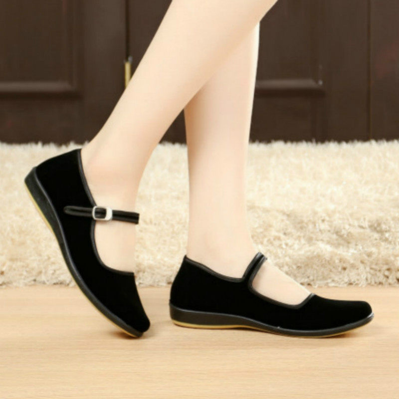 老北京布鞋酒店工作鞋黑色女鞋牛筋底黑布鞋妈妈鞋黑色平绒一代鞋