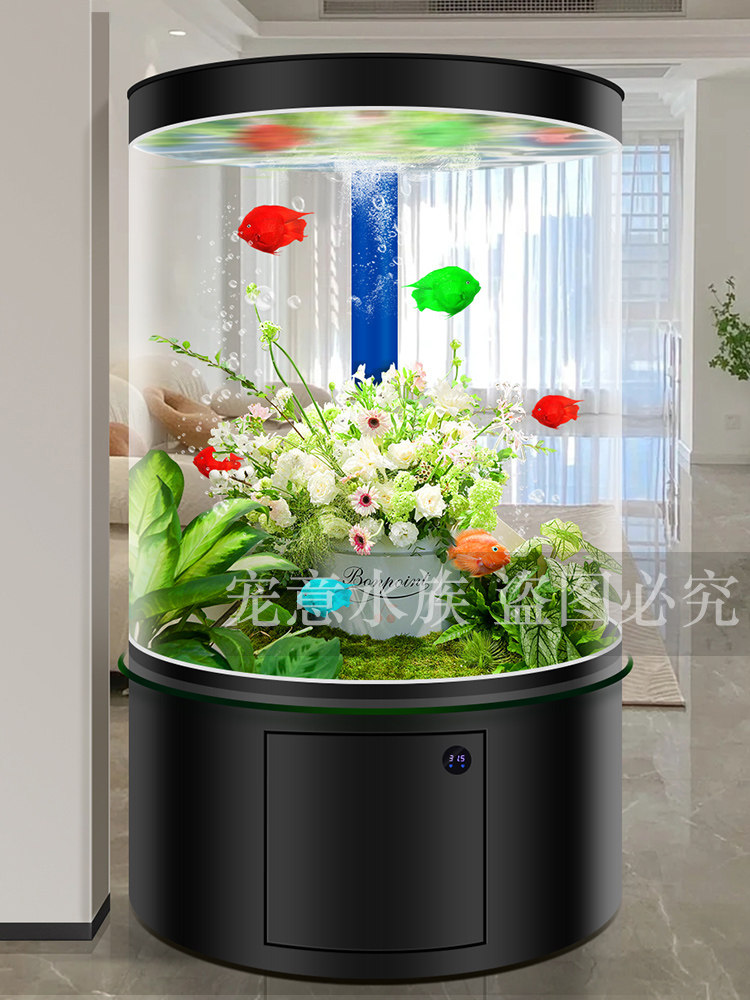 圆柱形客厅鱼缸2025全新全圆热弯一体式大型落地式家居生态免换水,宠物/宠物食品及用品,底柜/落地缸,淘宝优惠券,粉丝福利购,淘宝优惠卷